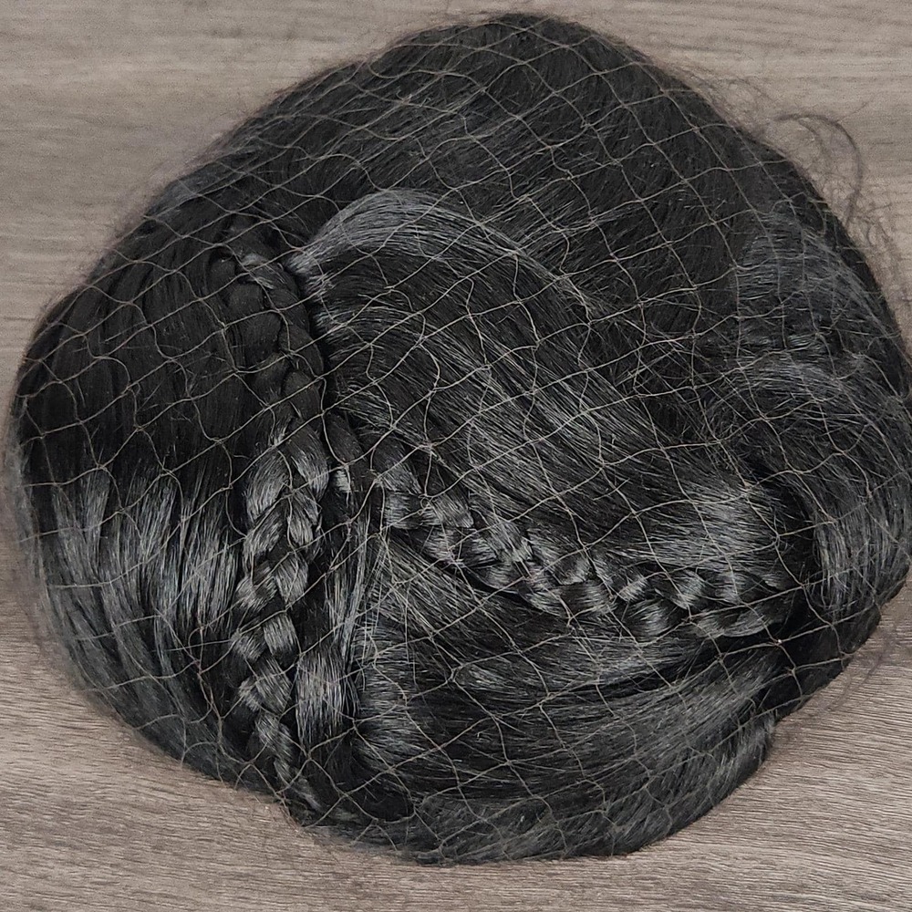 Vintage Heavenly Hair Creations Braided Bun Hairpiece Set Black Wig 1960s